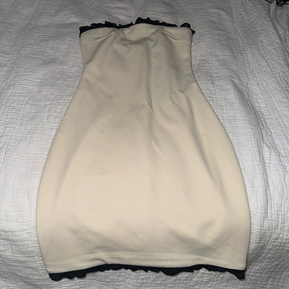 White Fox Boutique Cream dress with Black Trim